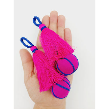 Fuchsia Pink and Blue Pumpkin Tassels, Latkan, Indian Tassels